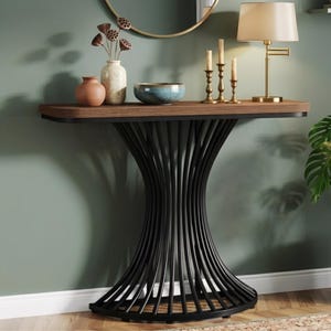 Narrow Console Table, 39 Inch Industrial Entryway Organizer Hallway Table