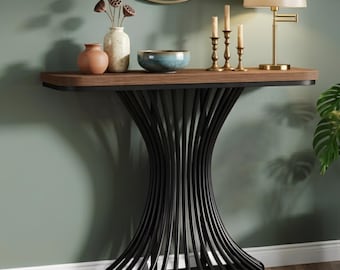 Narrow Console Table, 39 Inch Industrial Entryway Organizer Hallway Table