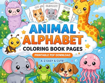 Disegni da colorare dell'alfabeto degli animali / Alfabeto degli animali per bambini, stampabile in PDF da scaricare