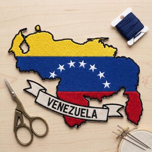 Venezuela Flag Map Embroidered Patch, Travel Souvenir Badge, Hook and Loop Backing
