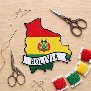 Bolivia Flag Map Patch, Embroidered Country Applique, Travel Backpack Badge
