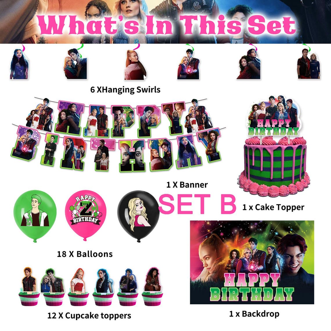Zombies Birthday Party Supplies Kit | Banner, Balloons, Cake Toppers - Etsy