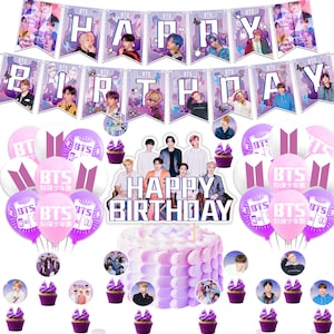 BTS Birthday Party Supplies Kit | Banner, Balloons, Cake Toppers