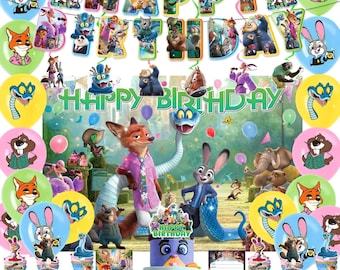 Zootopia2 Birthday Party Supplies Kit | Banner, Balloons, Cake Toppers