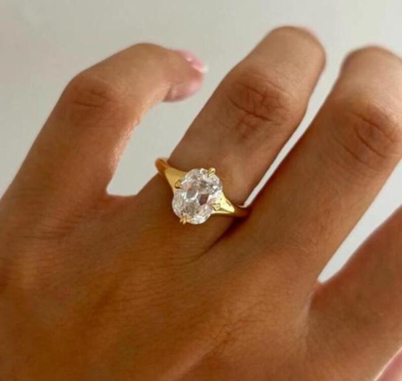 Elongated 2 CT Cushion Cut Solitaire Moissanite Engagement Ring, 14K ...