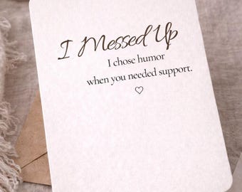 Tarjeta "Me equivoqué" / Tarjeta de disculpa divertida / Tarjeta de disculpa sincera para un amigo o pareja / Elegí el humor en lugar del apoyo / Tarjeta de disculpa