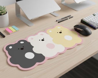Pastel Bear Desk Mat: Playful Faux Leather Keyboard Pad for Workspace Decor