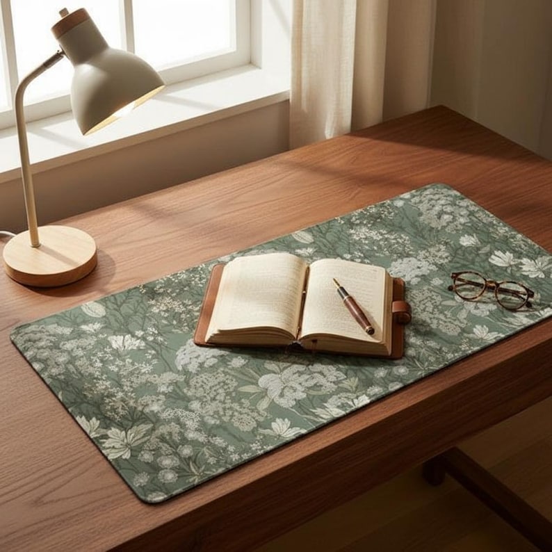 Vintage Floral Mouse Pad, Non-Slip Rubber Desk Mat, Office Mat, Keyboard Mat, Table Mat image 3