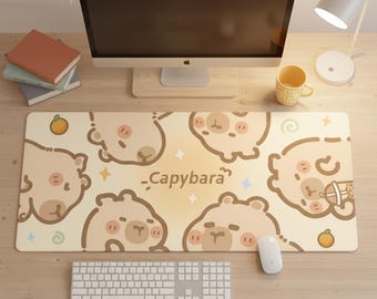 Capybara Desk Mat: Large Gaming Mouse Pad with Stitched Edge, Office Decor