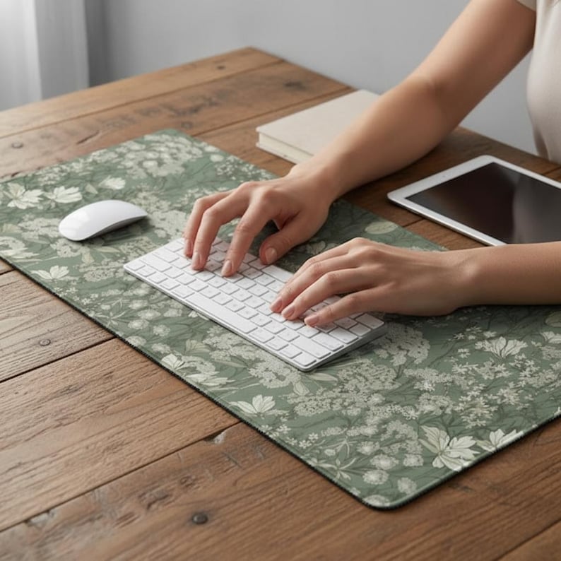 Vintage Floral Mouse Pad, Non-Slip Rubber Desk Mat, Office Mat, Keyboard Mat, Table Mat image 5