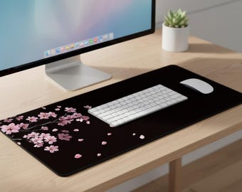 Japanese Cherry Blossom Desk Mat: Sakura Floral Large Keyboard Pad