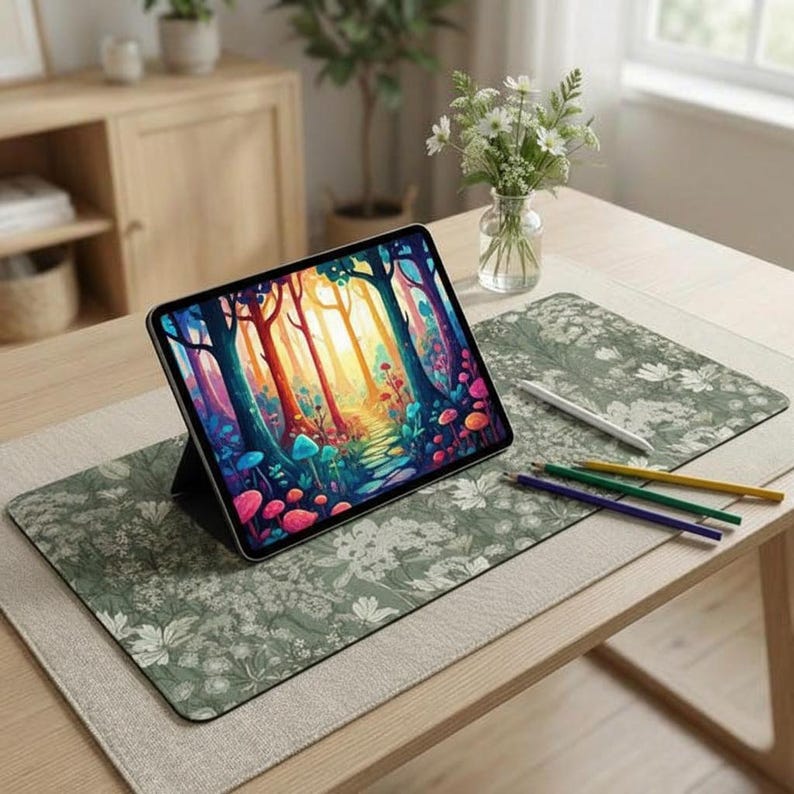 Vintage Floral Mouse Pad, Non-Slip Rubber Desk Mat, Office Mat, Keyboard Mat, Table Mat image 4