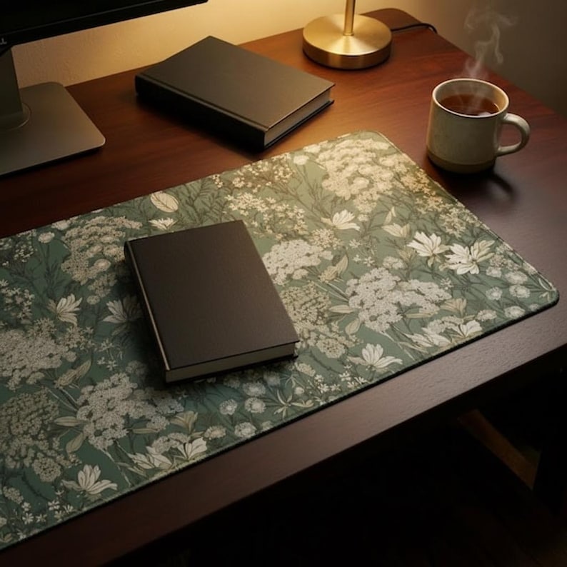 Vintage Floral Mouse Pad, Non-Slip Rubber Desk Mat, Office Mat, Keyboard Mat, Table Mat image 7