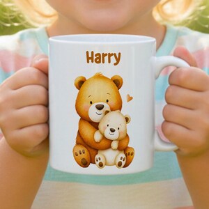Personalized Teddy Bear Mug, Custom Name Dad Coffee Cup, Cute Papa & Baby Bear White 11 oz Mug, Fathers Day Gift, Birthday Present From Kids