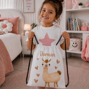 Personalized Llama Drawstring Bag, Custom Kids Alpaca Gym Bag, Cute Farm Animal School Gift, Nursery Kids Sports Backpack, Birthday Present