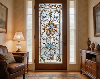 Benutzerdefinierte Größe Vintage Blumen Buntglas Tür Fenster Film Haustür Sichtschutzfolie Dekorative Statische Cling Eingangsbereich Glasabdeckung Abdeckung