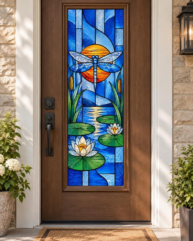 Stained Glass Window Film, Dragonfly Water Lilies, Custom Size - Etsy