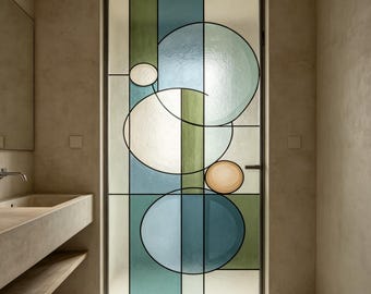 Lámina adhesiva para ventanas con círculos abstractos de tamaño personalizado, vinilo decorativo geométrico moderno para privacidad, cubierta de puerta de vidrieras con adherencia estática esmerilada