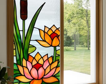 Aangepast formaat Lotusbloem Gebrandschilderde glasfolie Privacy Statisch vasthouden UV-blokkering Verwijderbaar Geen lijmsticker voor badkamer Thuis raamdecoratie