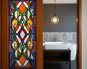 Custom Size Colorful Geometric Stained Glass Window Film for Bathroom Door Frosted Privacy Glass Cover Decorative Static Cling Sticker