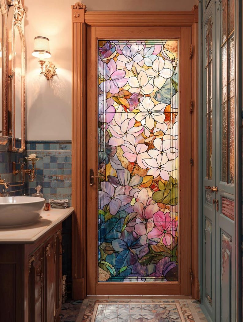 Custom Size Pink Floral Stained Glass Window Film for Glass Doors ...
