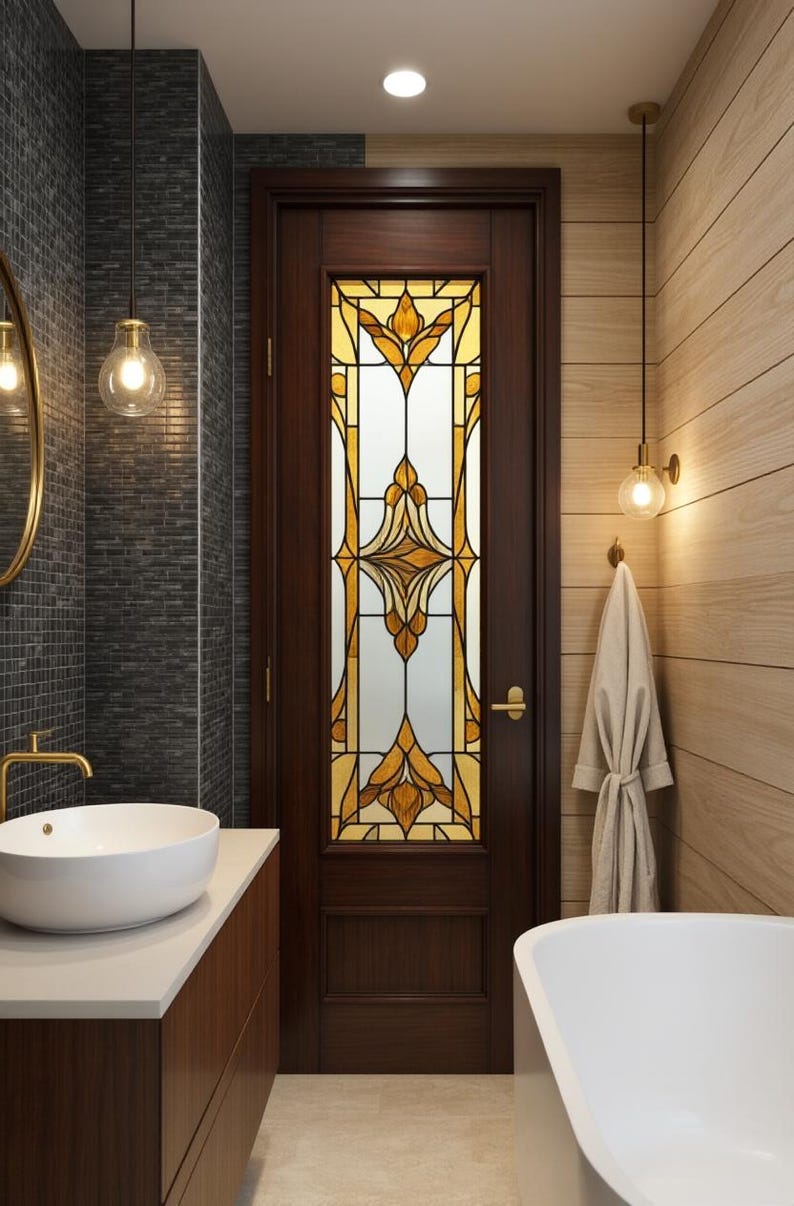 Custom Size Elegant Gold Floral Stained Glass Window Film Frosted ...