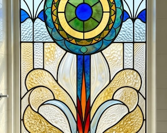 Custom Size Art Deco Stained Glass Window Film Privacy Decorative Static Cling No Glue Removable Window Sticker for Bathroom Home Decor