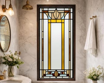 Custom Size Art Deco Stained Glass Window Film Available Bathroom Privacy Film Frosted Static Cling Decorative Window Vinyl Door Glass Cover
