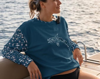 Whale Shark Print Sweatshirt, Ocean Animal Pattern Crewneck, Marine Life Graphic Unisex Pullover, Shark Lover Sweater, Whale Shark Gift