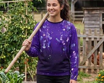 Jellyfish Sweatshirt, Celestial Ocean Crewneck, Cosmic Jellyfish Unisex Pullover, Purple Galaxy Graphic Sweater, Beach Lover Gift