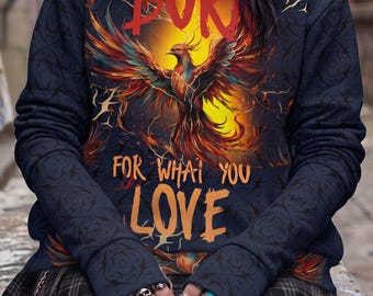 Phoenix Bird Crewneck Sweatshirt | Burn For What You Love Firebird Graphic Pullover | Rising From The Ashes Unisex