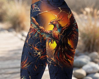 Phoenix Bird High Waisted Yoga Leggings | Mythical Firebird Pocket Leggings | Rising From The Ashes Crossover Activewear