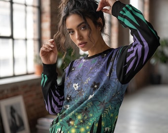 Firefly Crewneck Sweatshirt, Ombre Wildflower Graphic Pullover, Nature Botanical Unisex Sweater, Boho Floral Streetwear, Firefly Gift