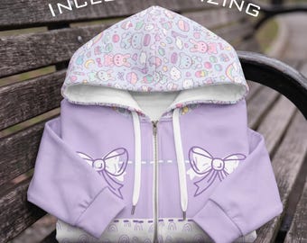 Kawaii Hoodie, Plus Size Fairy Kei Zip Up Unicorn Bunny Hoodie, Yumekawaii 5XL Curve Pastel Jacket, Inclusive Sizing 2XS-6XL