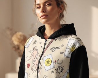 Sun Tarot Zip Hoodie | Tarot Cards Witchy Graphic Hoodie | Celestial Goddess Streetwear