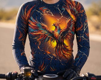 Phoenix Bird Rash Guard | Mythical Firebird Long Sleeve UV Protection Surf Top | Rising From Ashes Swim Shirt 2XS-6XL