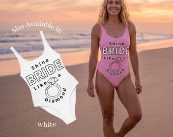 Pink Bride One Piece Swimsuit | Shine Like a Diamond Bachelorette Party Squad Bathing Suit | Funny Bridal Shower Gift | Brides Monokini