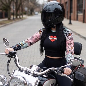 Pastel punk Crop Top | Vintage Tattoo Flash Long Sleeve Swim Shirt | Edgy Rash Guard | Tattoo Heart UPF 50 UV protection Activewear
