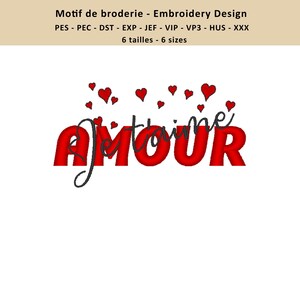 Motif Broderie Amour je t'aime, Design Amour et Amitié, Cadeau Personnalisé Mariage - 3 tailles Incluses - Téléchargement Instantané