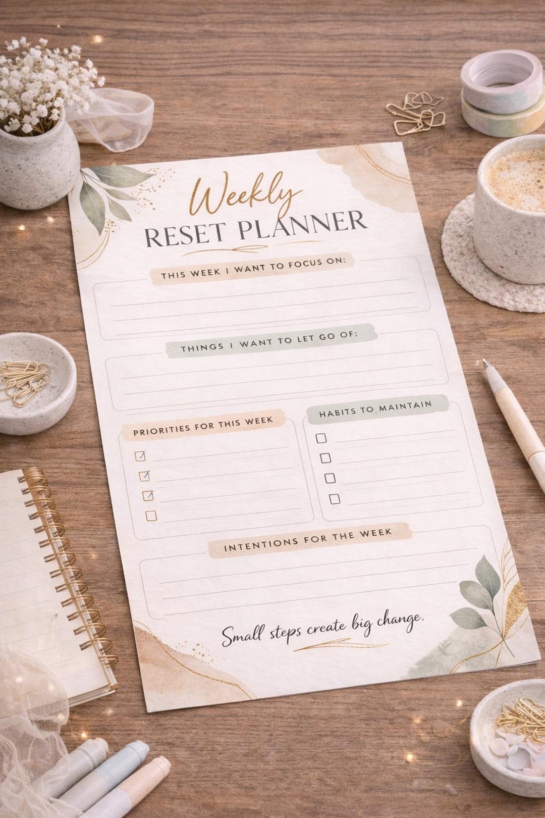 Weekly Reset Planner Printable | Weekly Reflection Worksheet | Self ...
