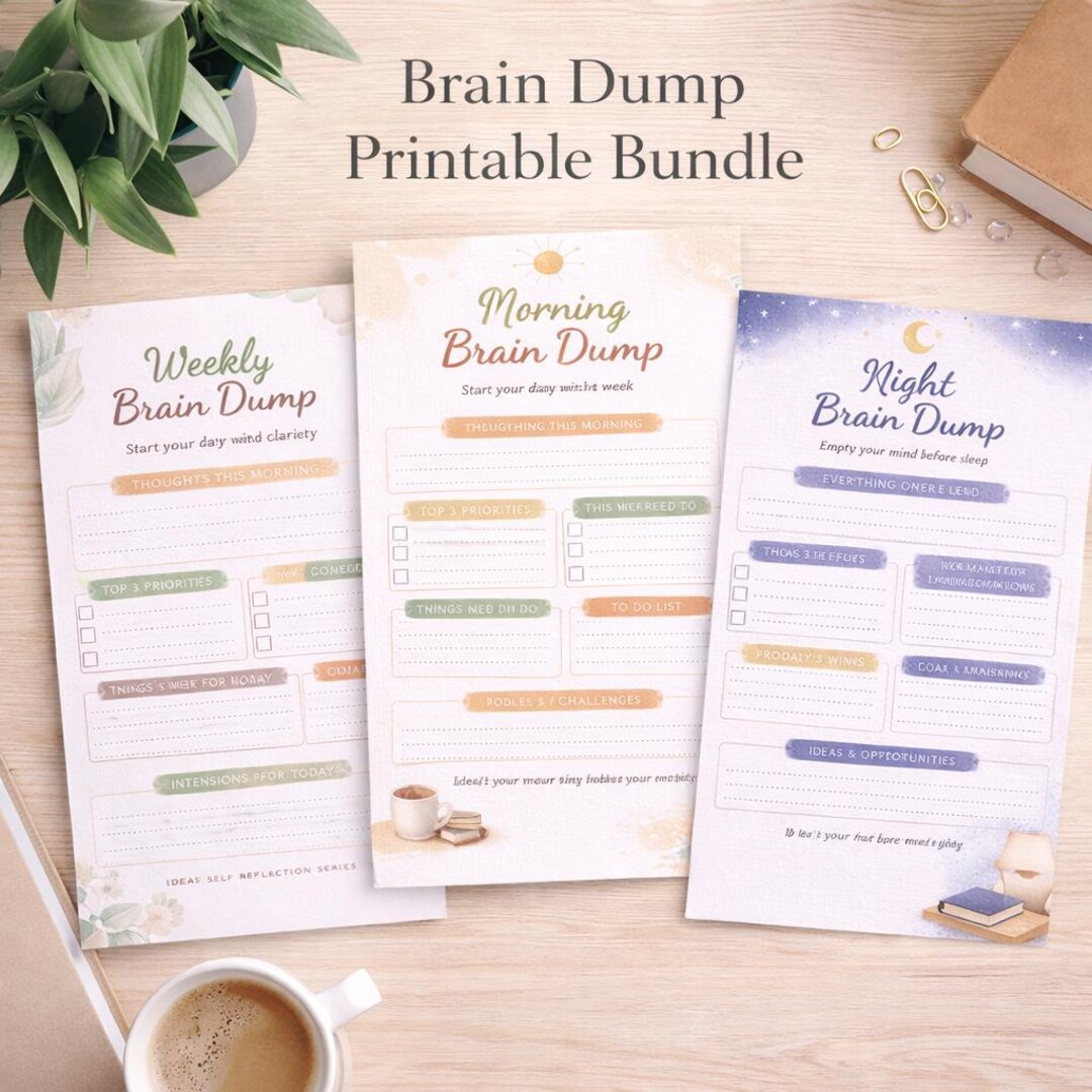 Brain Dump Printable Bundle Daily Weekly Mental Reset Planner Mind ...