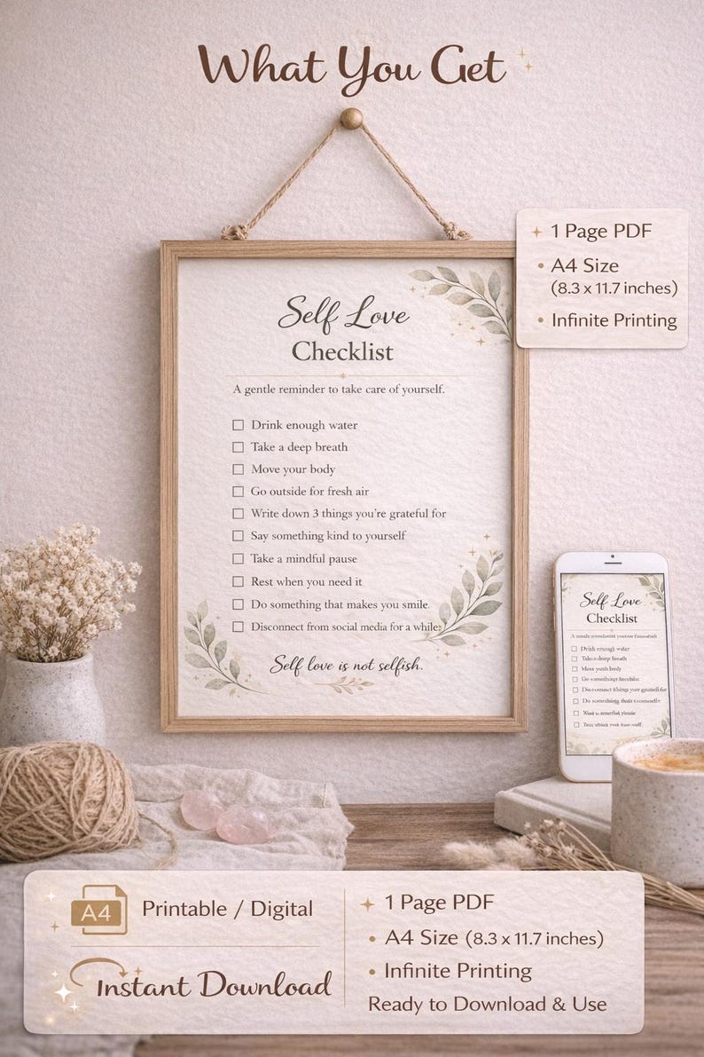 Self Love Checklist Printable | Self Care Checklist | Daily Self Care ...