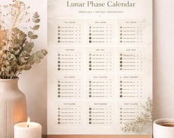 Calendario de fases lunares 2026 imprimible / Calendario lunar / Calendario astrológico / Planificador lunar / Fases lunares / Descarga instantánea