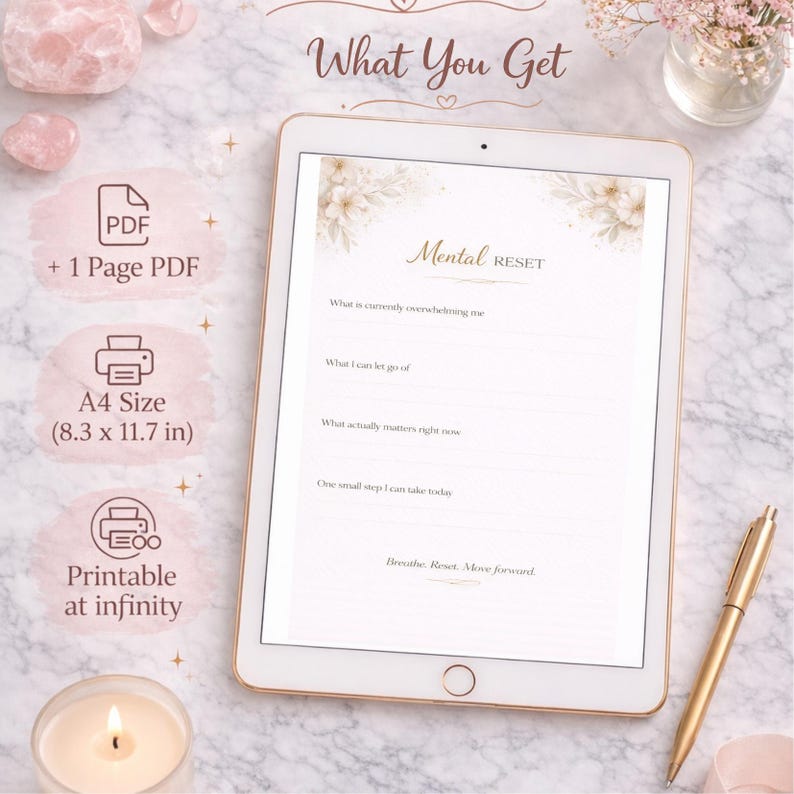 Mental Reset Worksheet Printable | Overthinking Reset Page | Mind ...
