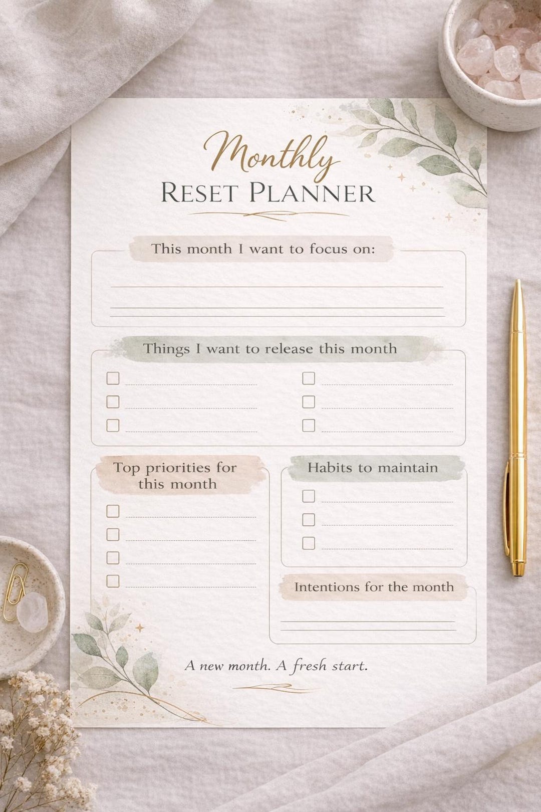 Monthly Reset Planner | Monthly Reflection Printable | Life Reset ...