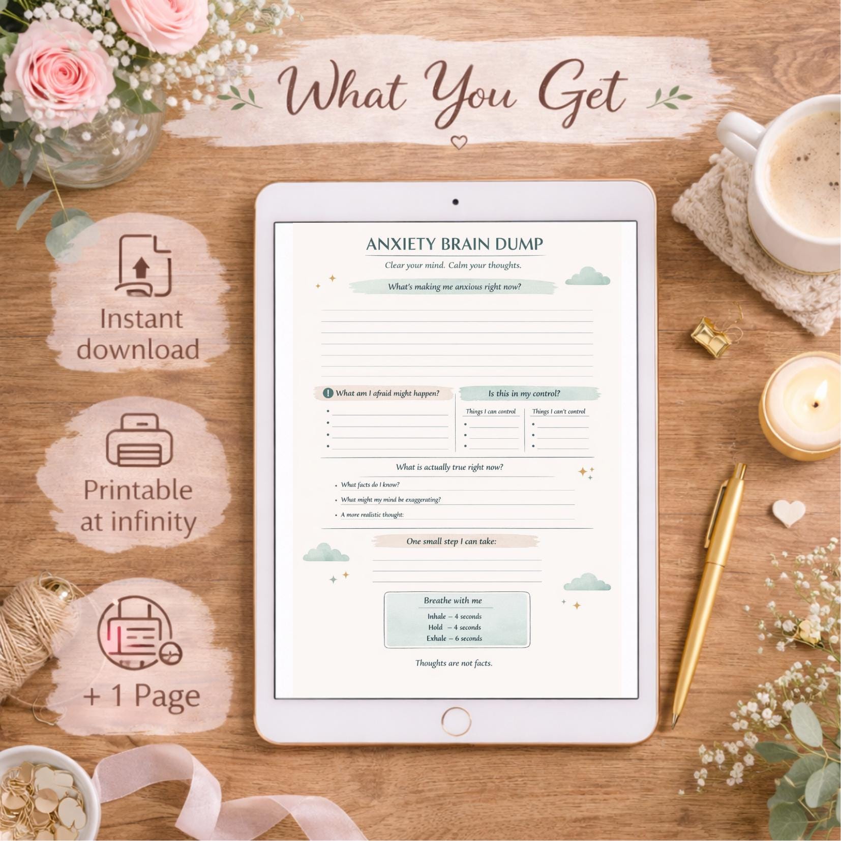 Anxiety Brain Dump Printable, Overthinking Worksheet, Calm Your Mind ...