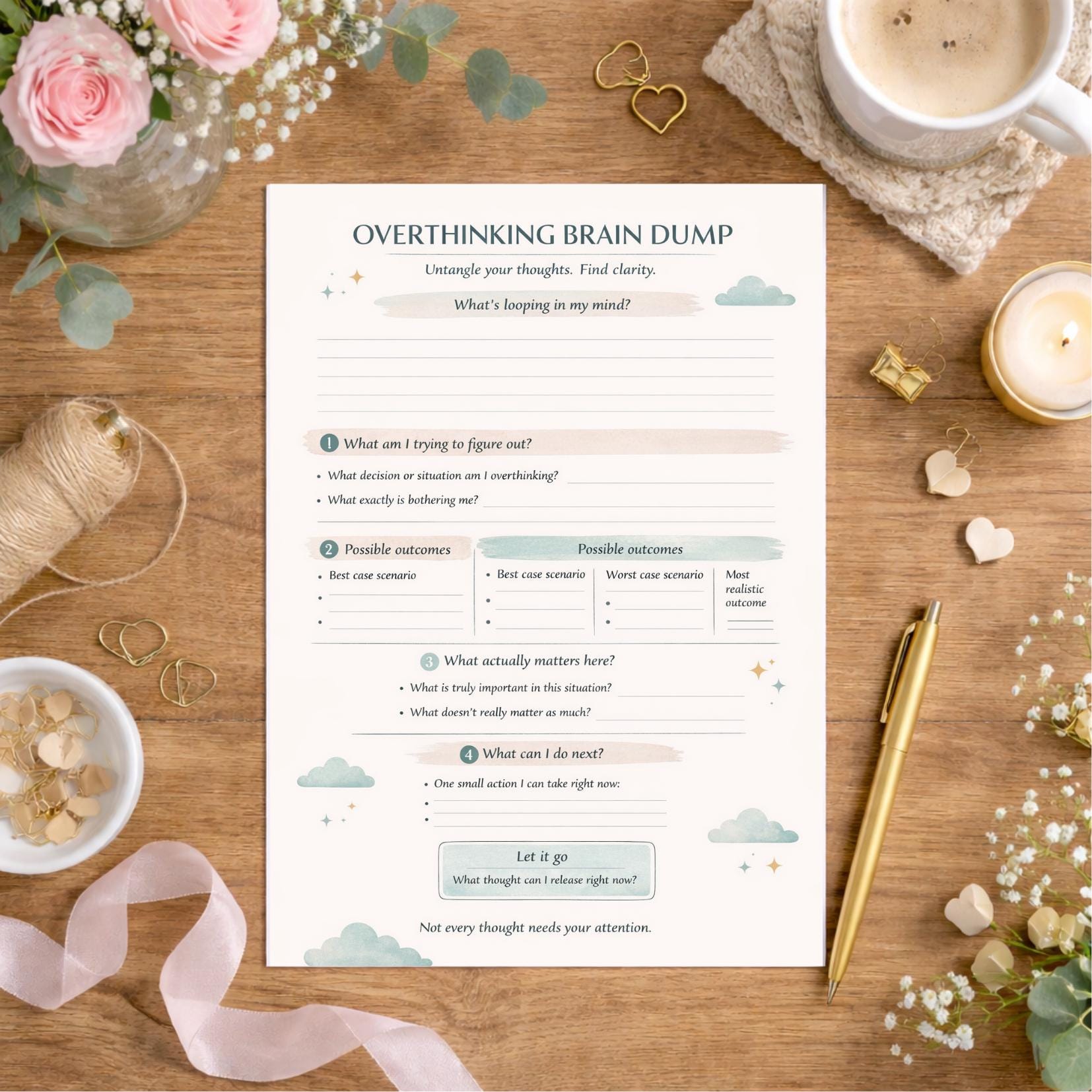 Overthinking Brain Dump Printable, Anxiety Worksheet PDF, Mental ...