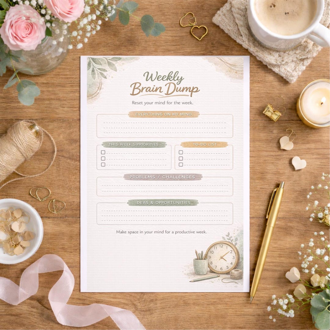 Weekly Brain Dump Printable | Mental Clarity Worksheet | Weekly Reset ...