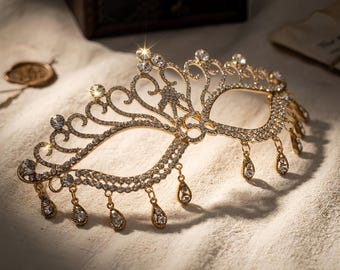 Maschera da ballo in filigrana di metallo con strass, maschera veneziana per gli occhi con cristalli, maschera per ballo di carnevale, maschera per festa di Halloween, regalo per cosplay