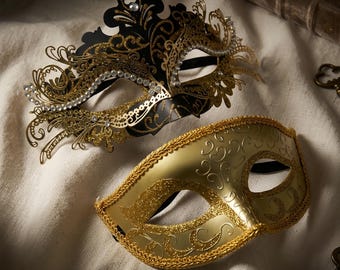 Couple Masquerade Mask Set, Venetian His and Hers Mask, Halloween Party Mask, Carnival Ball Mask, Cosplay Couple Gift